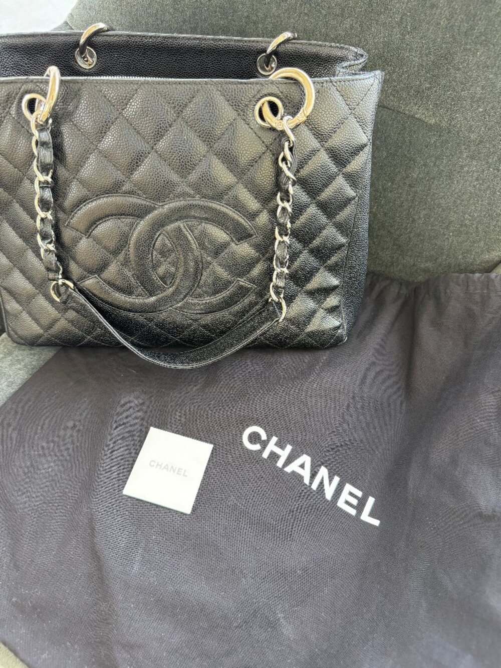 Chanel Grand Shopping Tote, black caviar with silver hardware